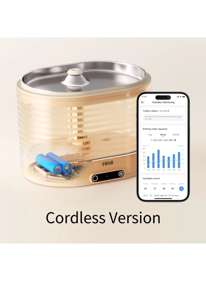 Enabot ROLA Smart Pet Water Fountain with 2L Tank, Magnetic Induction Wireless Pump, App Hydration Alerts & Quiet Circulation - Cordless Version - Image 2